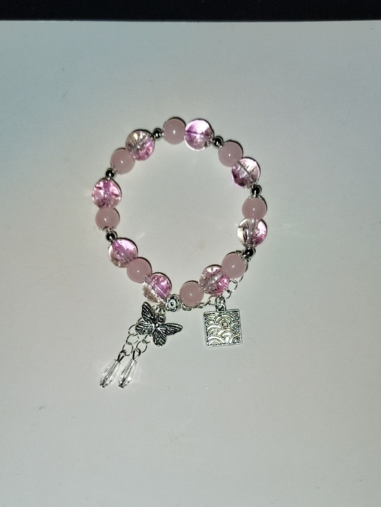 Jewelry - Pink Beaded Butterfly Charm Bracelet